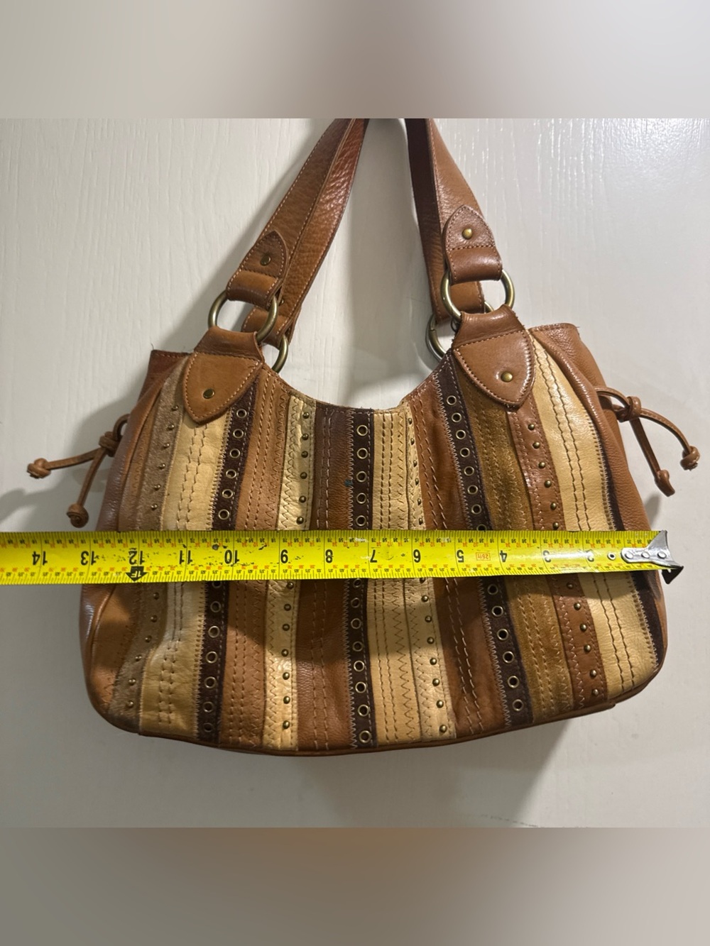 Fossil vintage Tan and Brown Striped Leather Shoulder Bag - Picture 12 of 15